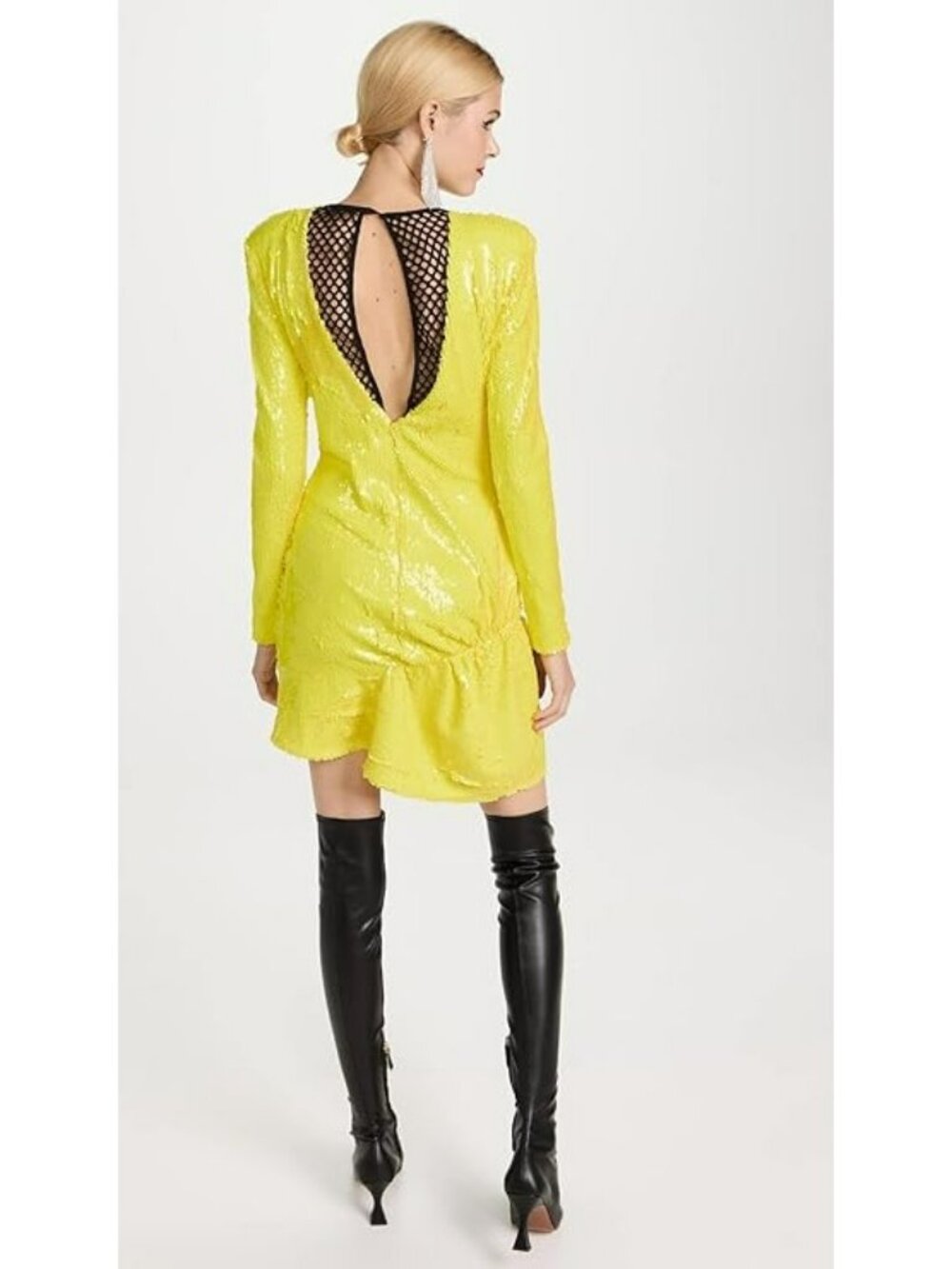 Brogger $695 Neon Yellow Sequin Mesh Back Mini Dress Art to Wear Disco Core